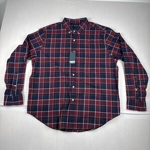 Reed Edward Washed Shirting New w Tags Mens Red Navy Plaid XL  Long sleeve